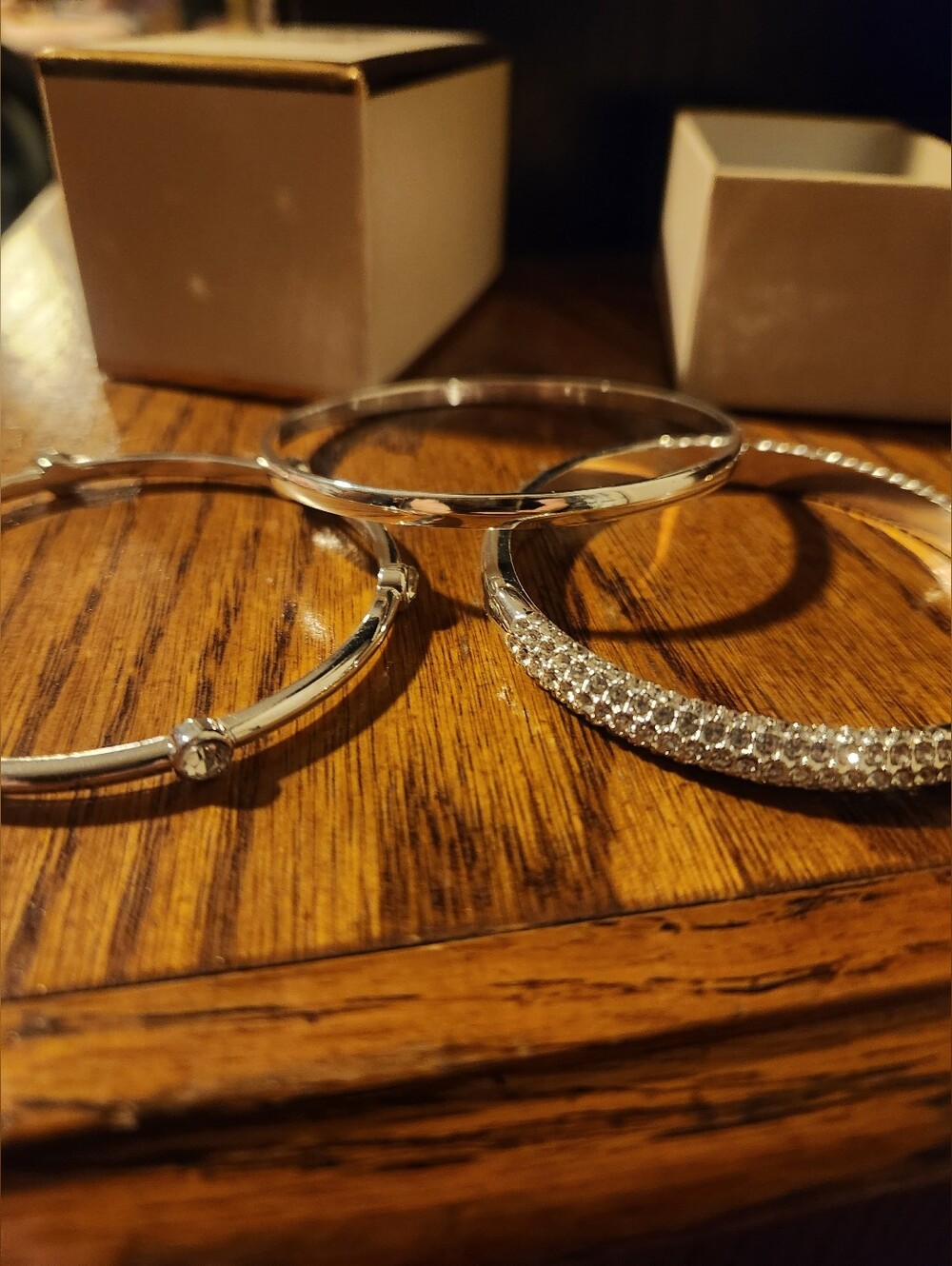 Anne Klein Silver Crystal Trio Bangle Set with Pavé Accent - Picture 6 of 6